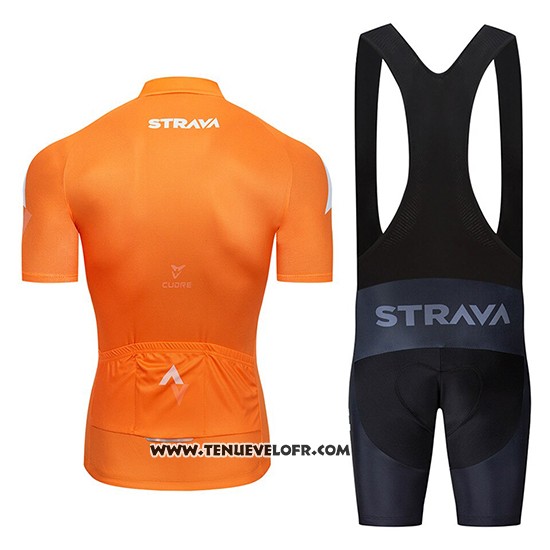 2019 Maillot Ciclismo STRAVA Orange Blanc Manches Courtes et Cuissard