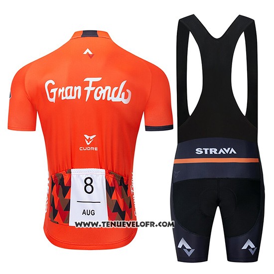 2019 Maillot Ciclismo STRAVA Orange Manches Courtes et Cuissard