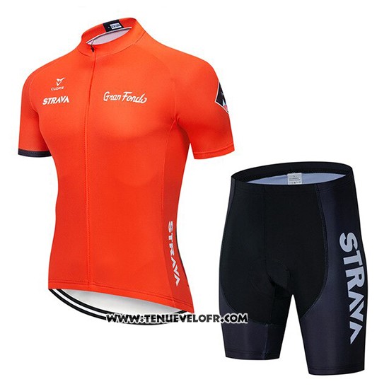 2019 Maillot Ciclismo STRAVA Orange Manches Courtes et Cuissard