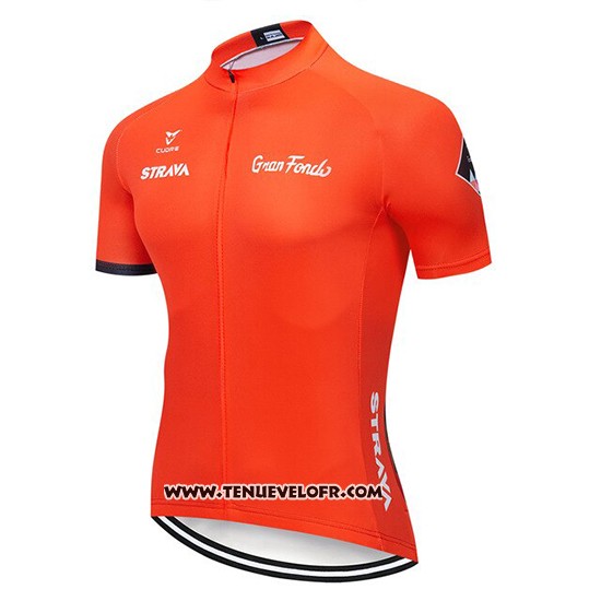2019 Maillot Ciclismo STRAVA Orange Manches Courtes et Cuissard