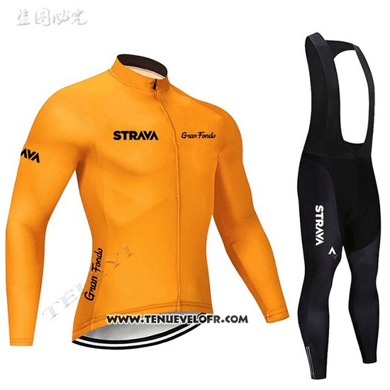 2019 Maillot Ciclismo STRAVA Orange Manches Longues et Cuissard