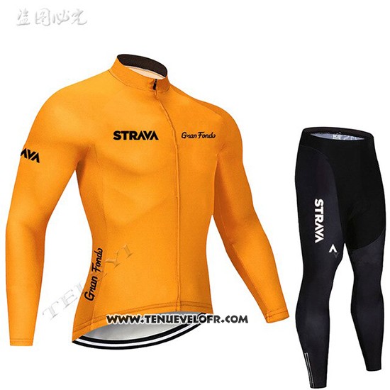 2019 Maillot Ciclismo STRAVA Orange Manches Longues et Cuissard