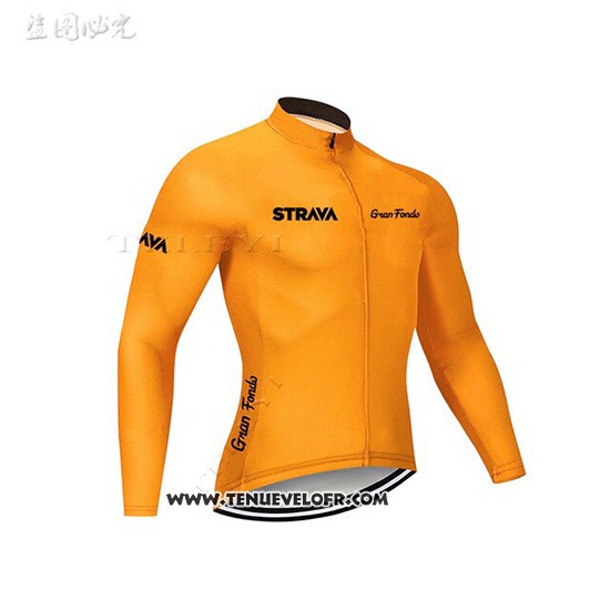 2019 Maillot Ciclismo STRAVA Orange Manches Longues et Cuissard