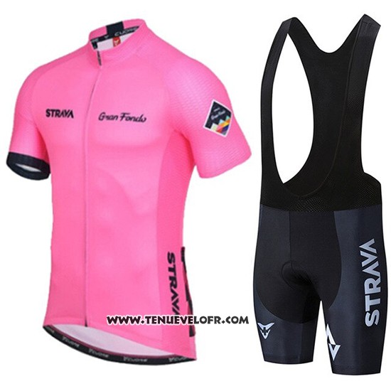 2019 Maillot Ciclismo STRAVA Rose Manches Courtes et Cuissard