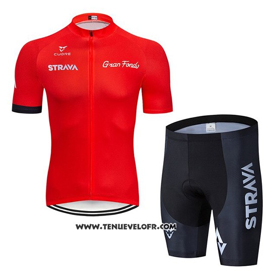 2019 Maillot Ciclismo STRAVA Rouge Manches Courtes et Cuissard