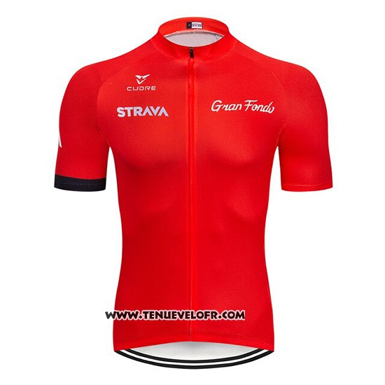 2019 Maillot Ciclismo STRAVA Rouge Manches Courtes et Cuissard