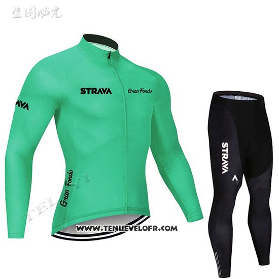 2019 Maillot Ciclismo STRAVA Vert Manches Longues et Cuissard
