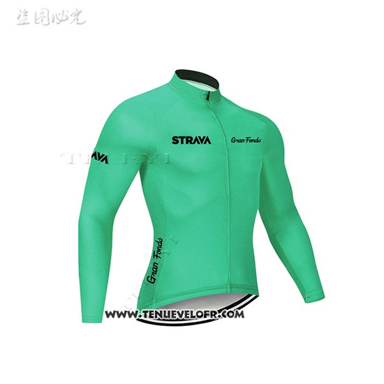2019 Maillot Ciclismo STRAVA Vert Manches Longues et Cuissard
