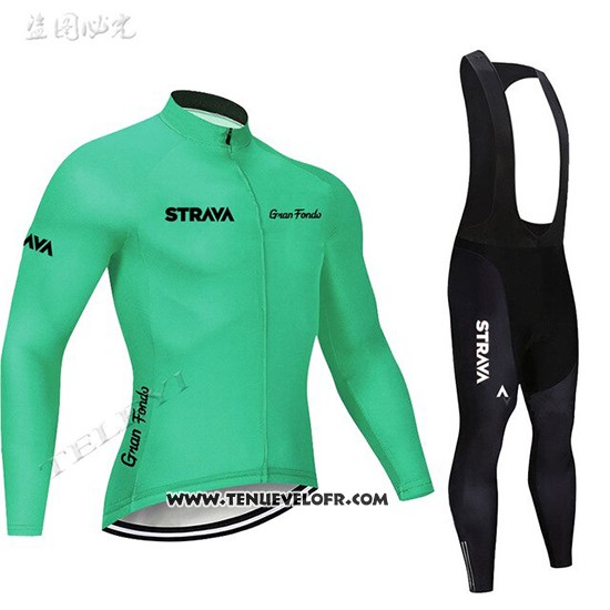 2019 Maillot Ciclismo STRAVA Vert Manches Longues et Cuissard