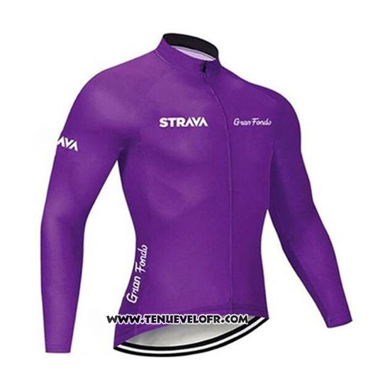 2020 Maillot Ciclismo STRAVA Fonce Violet Manches Longues et Cuissard