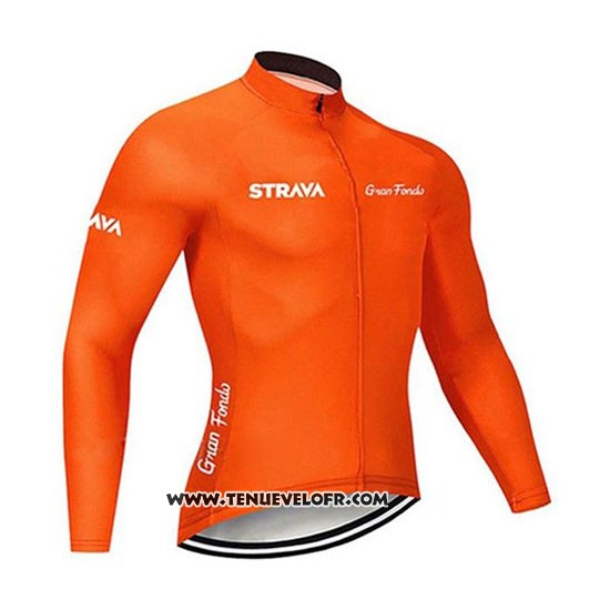 2020 Maillot Ciclismo STRAVA Orange Manches Longues et Cuissard