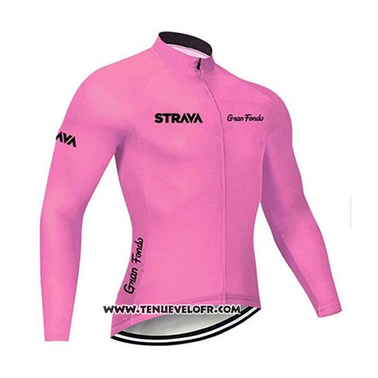 2020 Maillot Ciclismo STRAVA Rose Manches Longues et Cuissard