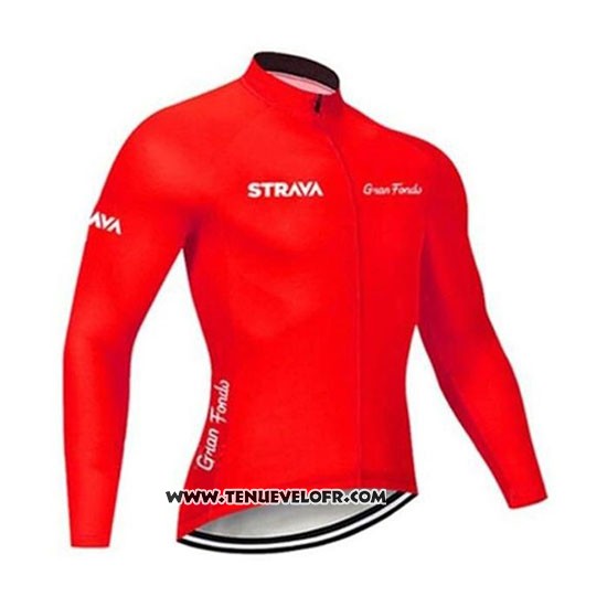 2020 Maillot Ciclismo STRAVA Rouge Manches Longues et Cuissard