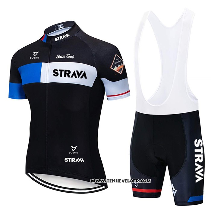 2020 Maillot Cyclisme STRAVA Noir Manches Courtes et Cuissard