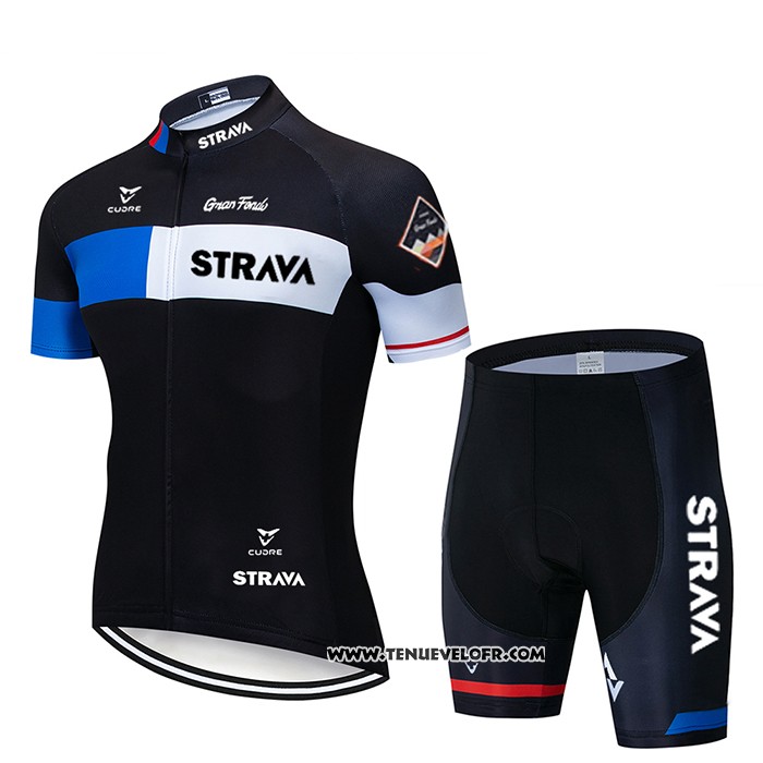 2020 Maillot Cyclisme STRAVA Noir Manches Courtes et Cuissard