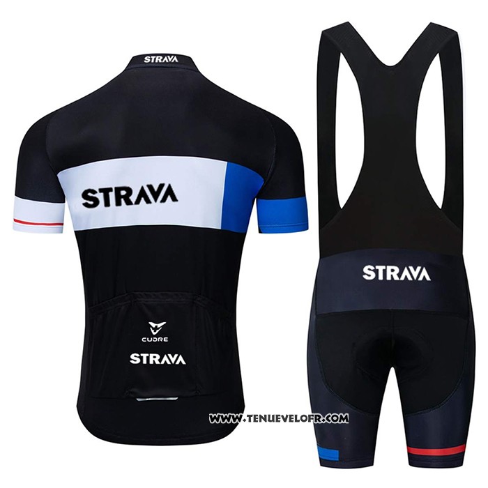 2020 Maillot Cyclisme STRAVA Noir Manches Courtes et Cuissard