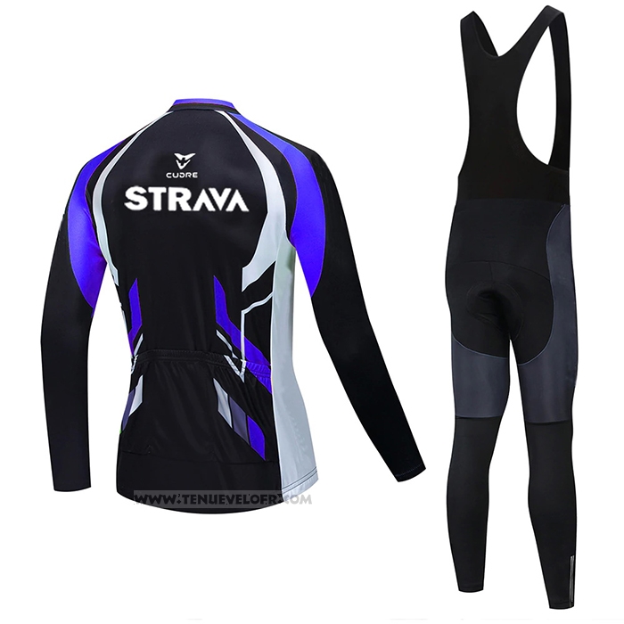 2021 Maillot Cyclisme STRAVA Violet Noir Manches Longues et Cuissard