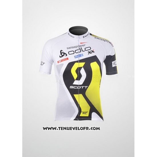 2012 Maillot Ciclismo Scott Blanc et Jaune Manches Courtes et Cuissard