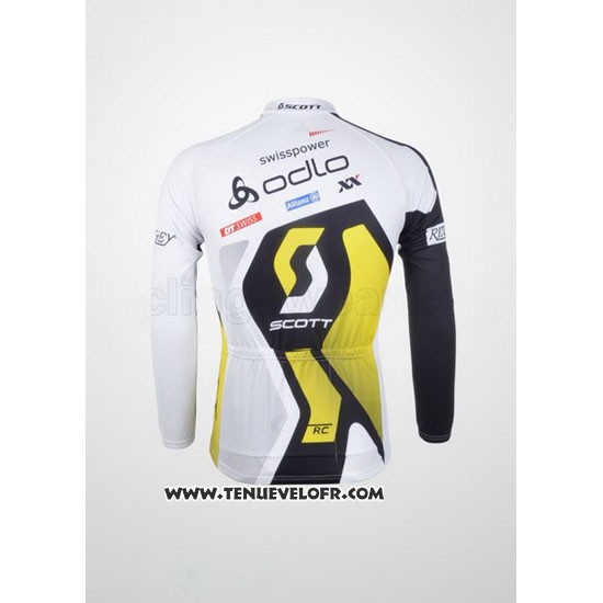 2012 Maillot Ciclismo Scott Blanc et Jaune Manches Longues et Cuissard