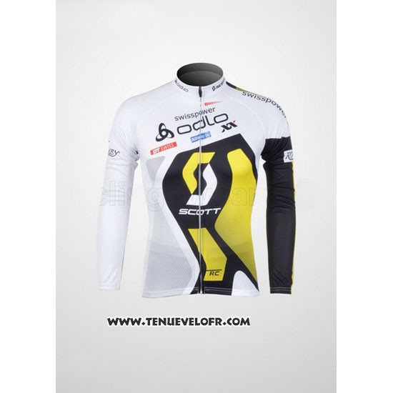 2012 Maillot Ciclismo Scott Blanc et Jaune Manches Longues et Cuissard