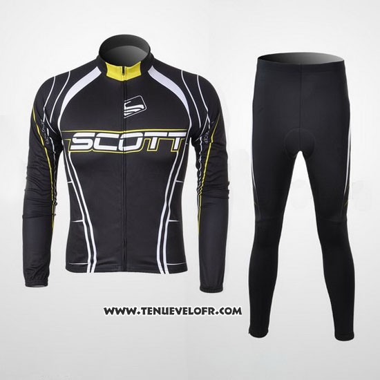 2012 Maillot Ciclismo Scott Noir et Blanc Manches Longues et Cuissard