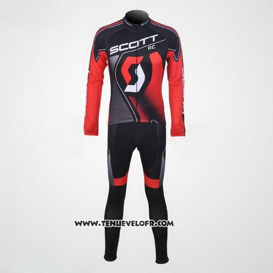 2012 Maillot Ciclismo Scott Noir et Rouge Manches Longues et Cuissard
