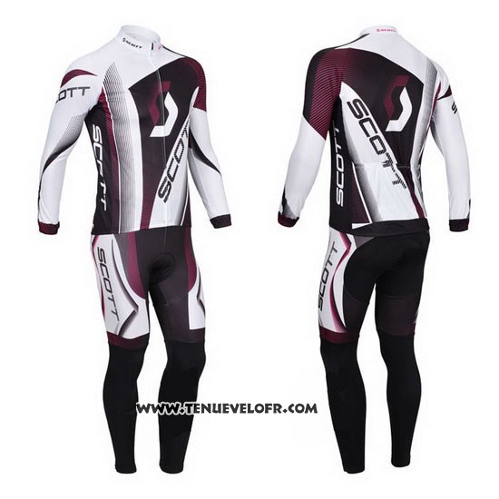 2013 Maillot Ciclismo Scott Blanc et Fuchsia Manches Longues et Cuissard