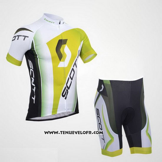 2013 Maillot Ciclismo Scott Blanc et Jaune Manches Courtes et Cuissard