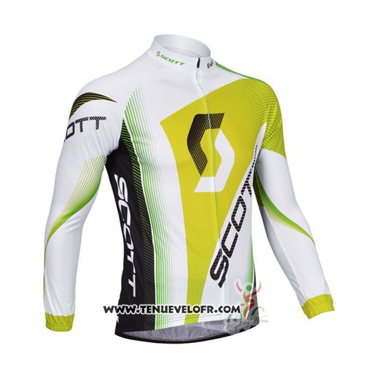 2013 Maillot Ciclismo Scott Blanc et Jaune Manches Longues et Cuissard