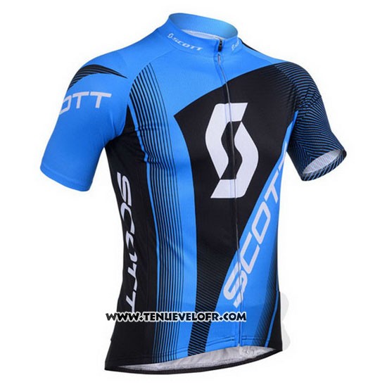 2013 Maillot Ciclismo Scott Bleu et Noir Manches Courtes et Cuissard