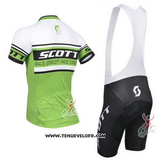 2014 Maillot Ciclismo Scott Blanc et Vert Manches Courtes et Cuissard
