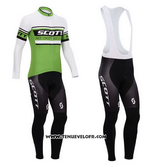 2014 Maillot Ciclismo Scott Vert et Blanc Manches Longues et Cuissard