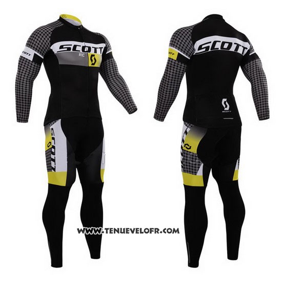 2015 Maillot Ciclismo Scott Blanc et Noir Manches Longues et Cuissard