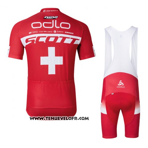 2016 Maillot Ciclismo Scott Blanc et Rouge Manches Courtes et Cuissard
