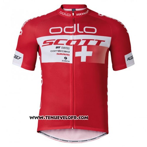2016 Maillot Ciclismo Scott Blanc et Rouge Manches Courtes et Cuissard