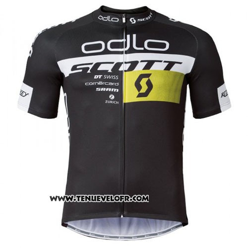 2016 Maillot Ciclismo Scott Noir et Jaune Manches Courtes et Cuissard