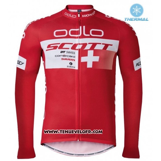 2016 Maillot Ciclismo Scott Rouge et Blanc Manches Longues et Cuissard