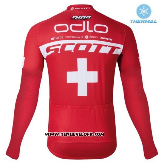 2016 Maillot Ciclismo Scott Rouge et Blanc Manches Longues et Cuissard