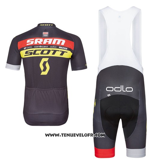2017 Maillot Ciclismo Scott Noir Jaune Manches Courtes et Cuissard