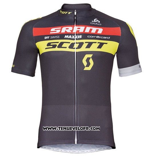 2017 Maillot Ciclismo Scott Noir Jaune Manches Courtes et Cuissard