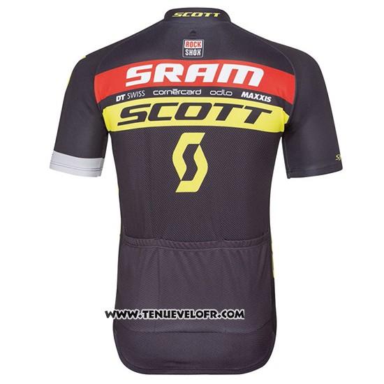 2017 Maillot Ciclismo Scott Noir Jaune Manches Courtes et Cuissard