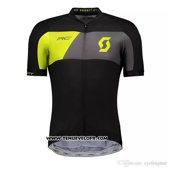 2018 Maillot Ciclismo Scott Noir Jaune Manches Courtes et Cuissard