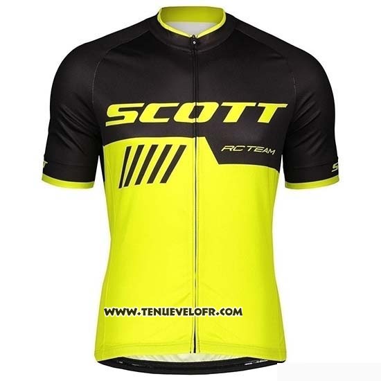 2019 Maillot Ciclismo Scott Noir Jaune Manches Courtes et Cuissard