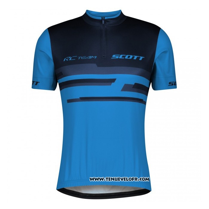 2021 Maillot Cyclisme Scott Bleu Noir Manches Courtes et Cuissard