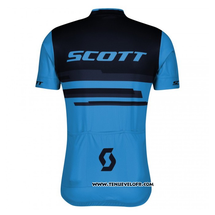 2021 Maillot Cyclisme Scott Bleu Noir Manches Courtes et Cuissard