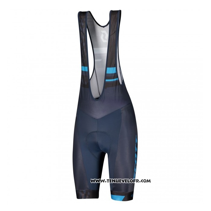 2021 Maillot Cyclisme Scott Bleu Noir Manches Courtes et Cuissard