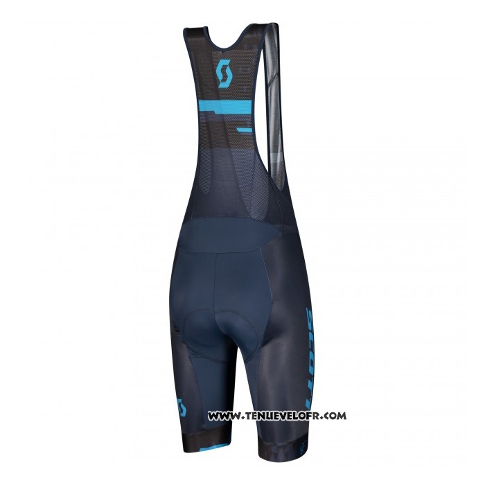 2021 Maillot Cyclisme Scott Bleu Noir Manches Courtes et Cuissard