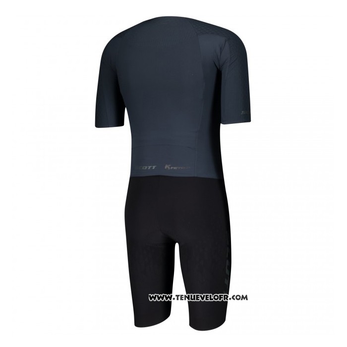 2021 Maillot Cyclisme Scott Fonce Bleu Manches Courtes et Cuissard