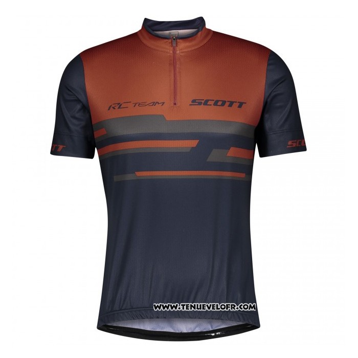 2021 Maillot Cyclisme Scott Fonce Bleu Orange Manches Courtes et Cuissard