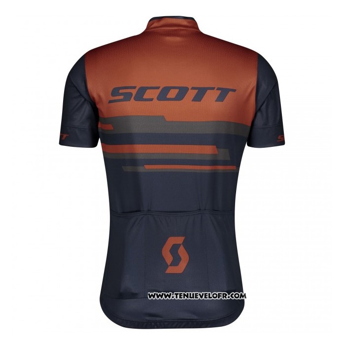 2021 Maillot Cyclisme Scott Fonce Bleu Orange Manches Courtes et Cuissard